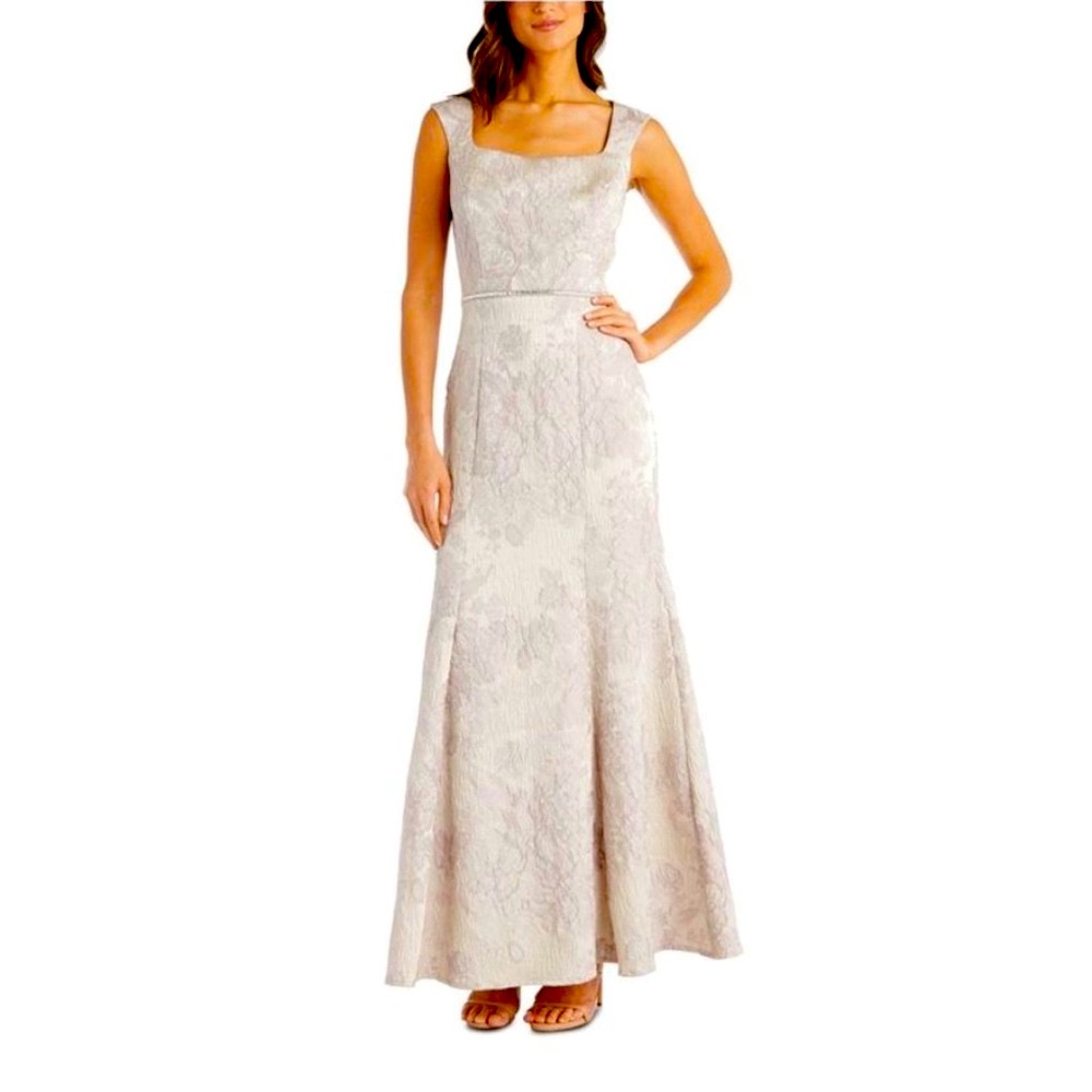 R&M RICHARDS Womens Beige Sleeveless Full-Length Evening Gown Dress 8 ECU